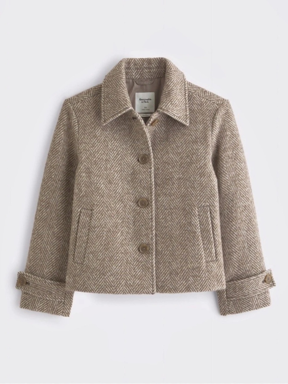 Abercrombie & Fitch Short Wool-Blend Coat Houndstooth Wool Jacket in Brown Size